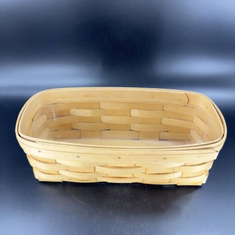 Vintage 1997 ROYCE CRAFT WOOD Bread‎ BASKET Rectangular Shape Plastic Liner VTG